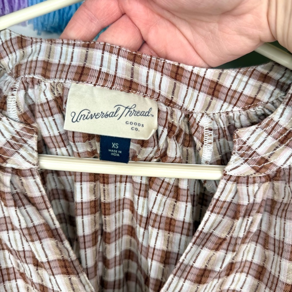 Universal Thread Plaid V-Neck Boho Peasant Blouse Size Extra Small - Picture 9 of 16